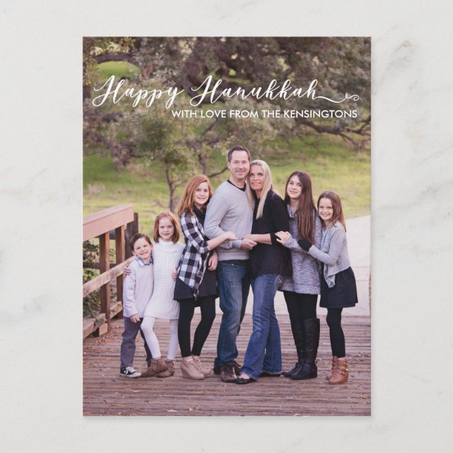 Postal Festiva Happy Hanukkah Elegant Typography Family Photo (Anverso)