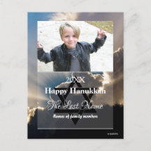 Happy Hanukkah Photo Postcard Stripes - HAMbWG