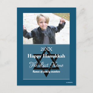 Postal Festiva Happy Hanukkah Photo Postcard Verde azulada Blue -