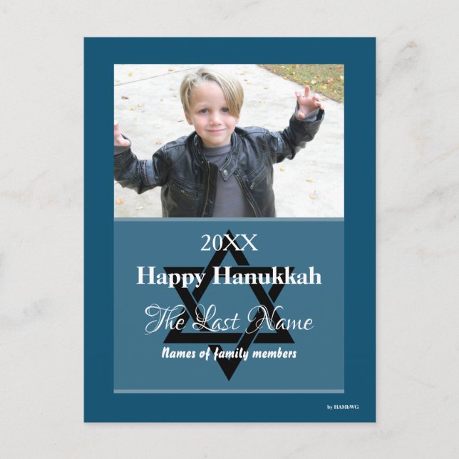 Postal Festiva Happy Hanukkah Photo Postcard Verde azulada Blue - (Anverso)