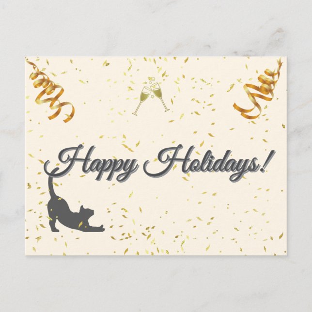 Postal Festiva Happy Holidays Cat Postcard (Anverso)