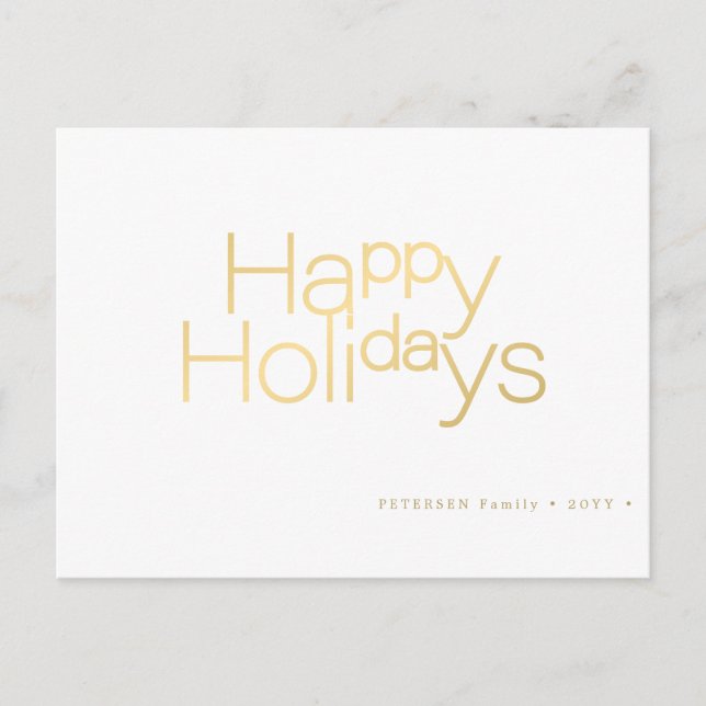 Postal Festiva Happy Holidays gold typography simple moderno (Anverso)