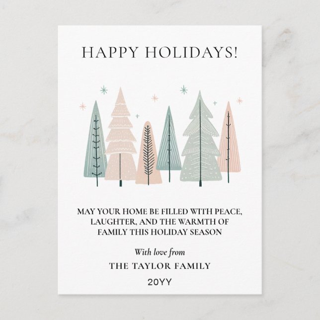 Postal Festiva Happy Holidays Minimalist Boho Forest Trees (Anverso)