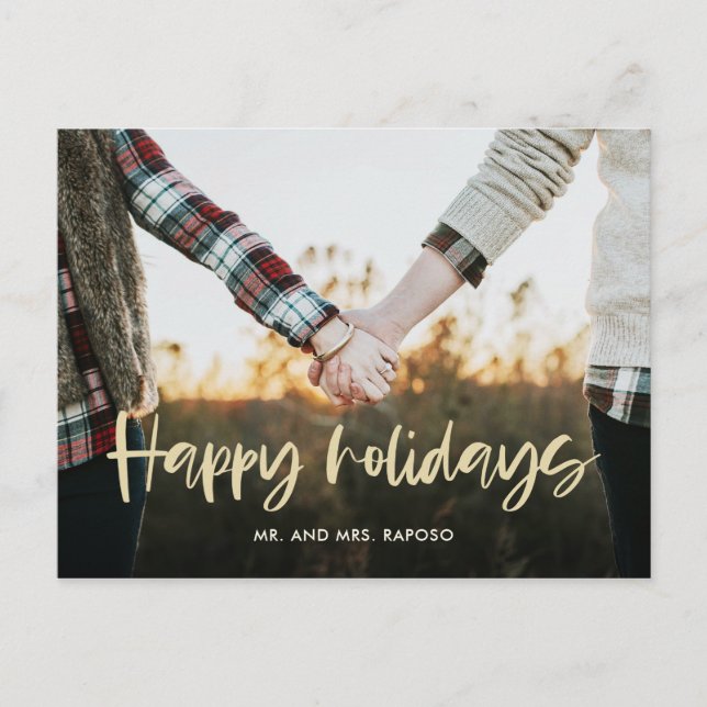 Postal Festiva Happy Holidays Neutral Christmas Photo Couples (Anverso)
