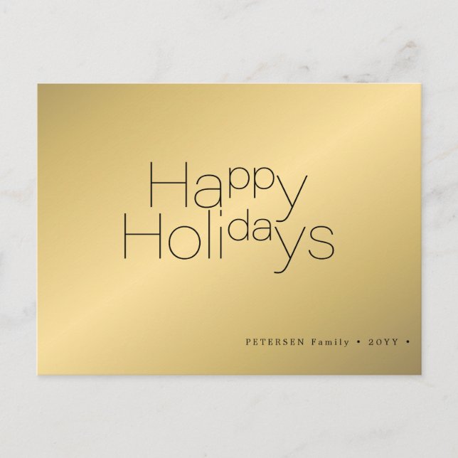 Postal Festiva Happy Holidays typography simple oro moderno (Anverso)