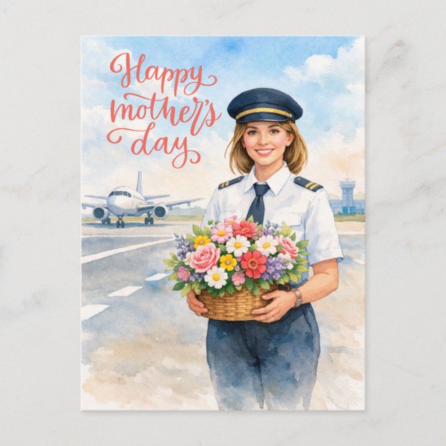 Postal Festiva Happy Mother's Day on the runway for pilot (Anverso)