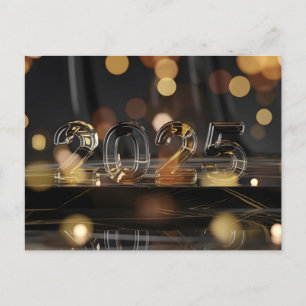 Postal Festiva Happy New Year 2025 Glass Text Bokeh