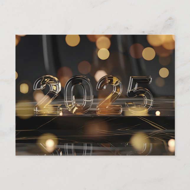 Postal Festiva Happy New Year 2025 Glass Text Bokeh (Anverso)