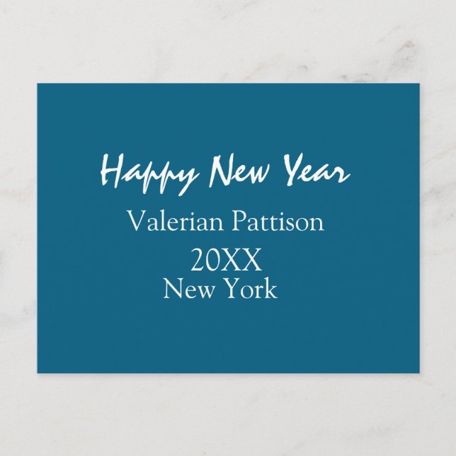 Postal Festiva Happy new year blue name place year boho simple  (Anverso)