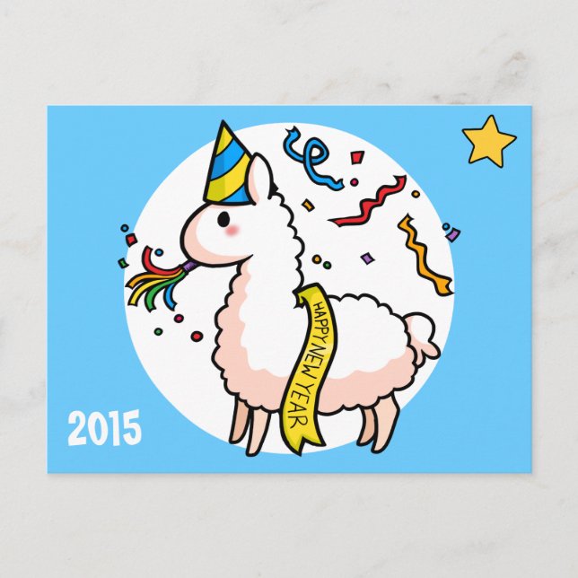 Postal Festiva Happy New Year Llama (Anverso)