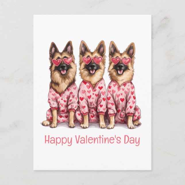 Postal Festiva Happy Valentines Day German Shepherd Dogs (Anverso)