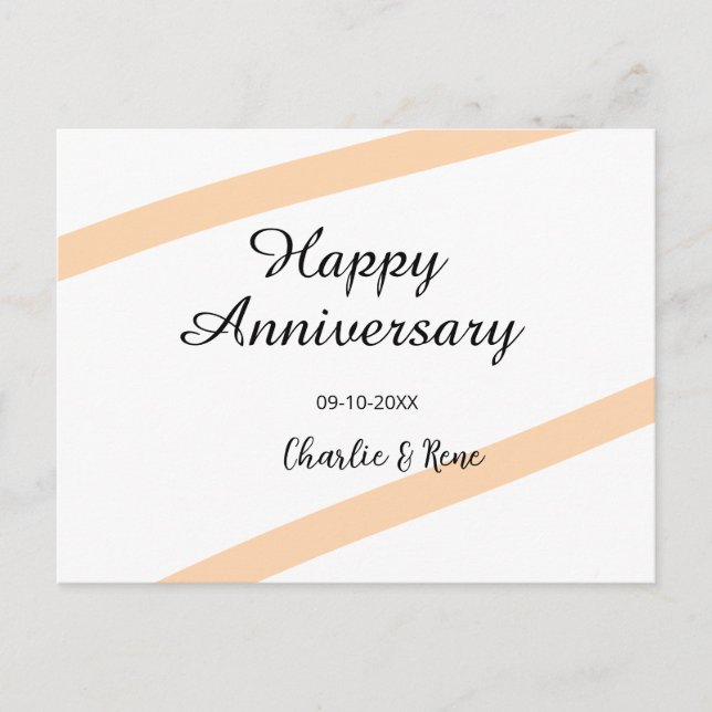 Postal Festiva Happy wedding anniversary orange pastel lines name (Anverso)