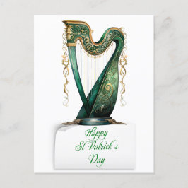 Postal Festiva Harpa irlandesa verde de ST patrick's Day