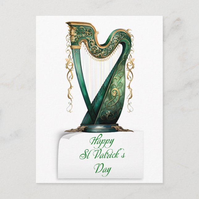 Postal Festiva Harpa irlandesa verde de ST patrick's Day (Anverso)