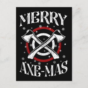 Postal Festiva Hatchet Ax Lanzando Lumberjack Merry Ax-mas