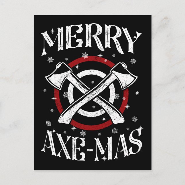 Postal Festiva Hatchet Ax Lanzando Lumberjack Merry Ax-mas (Anverso)