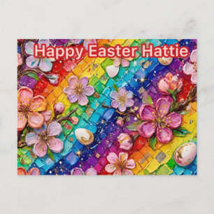 Postal Festiva HATTIE ~ FELIZ PASCUA Floral Mosaico huevos ~