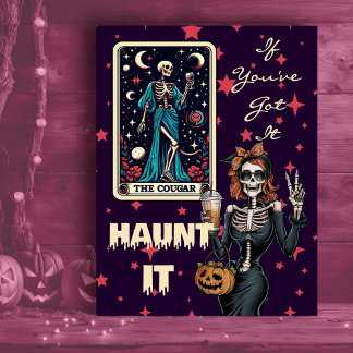 Postal Festiva Haunt It Funny Cougar Halloween Skeleton