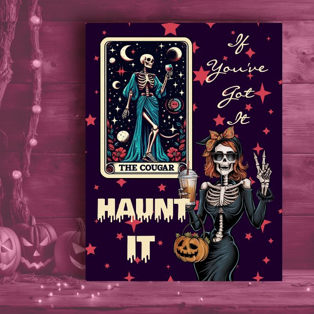 Postal Festiva Haunt It Funny Cougar Halloween Skeleton (Subido por el creador)