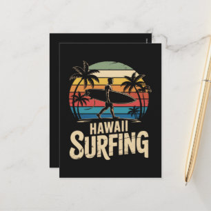 Postal Festiva Hawái Surf Retro - Surfista de Playa de la Puesta