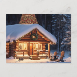 Postal Festiva Hay nieve en nuestra cabaña de madera