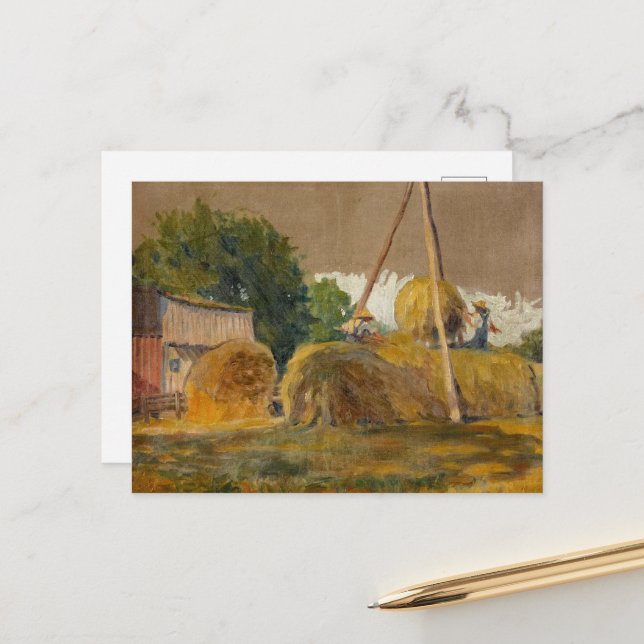 Postal Festiva Haystacks and Red Barn de Grant Wood (Anverso/Reverso In Situ)