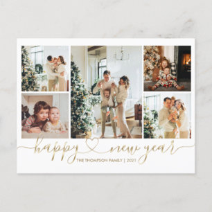 Postal Festiva Heart Script Gold Happy New Year 5 Photo Holiday