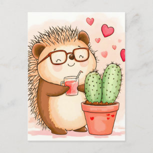 Postal Festiva Hedgehog Cactus Cheers Watercolor