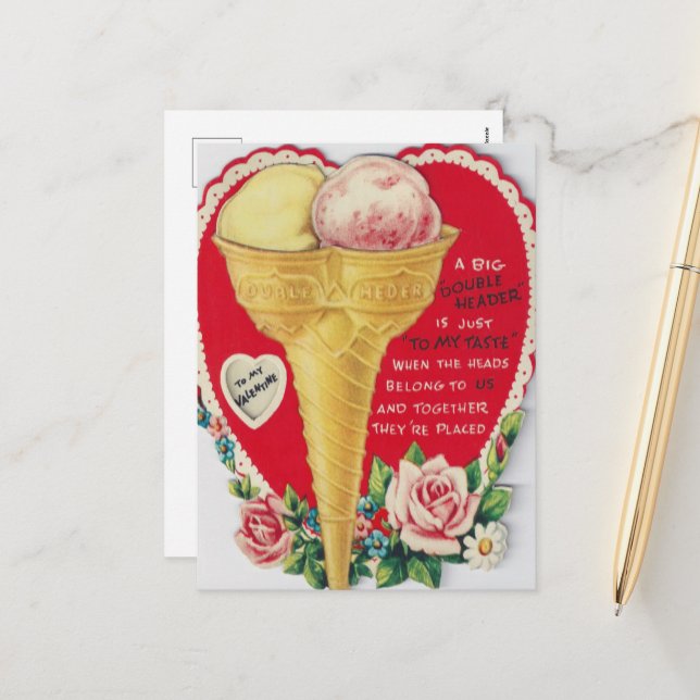 Postal Festiva helado retro vintage Valentine (Anverso/Reverso In Situ)