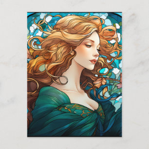Postal Festiva Helena - Mujer rubia oscura en estilo Art Nouveau