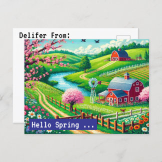 Postal Festiva Hello Spring - Postca de 16 bits Pixel Art Country
