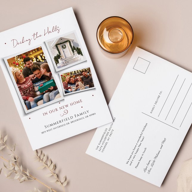 Postal Festiva Hemos mudado fotos de Navidades de familia nueva d (Moving Home Family Photo Collage New Address Update Postcard)