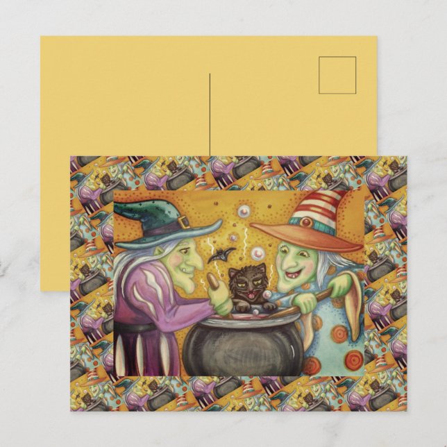 POSTAL FESTIVA HERMANAS DE BRAZA, GATO NEGRO Y HALLOWEB BREW (Anverso / Reverso)