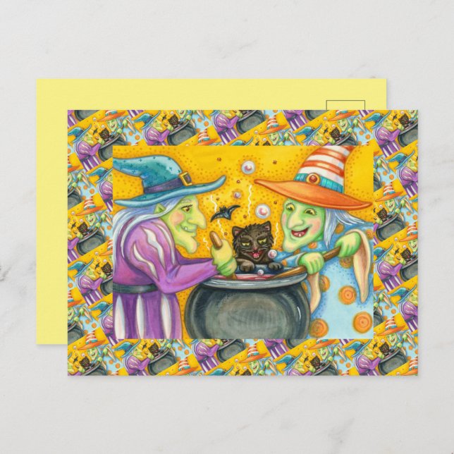 POSTAL FESTIVA HERMANAS DE BRAZA, GATO NEGRO Y HALLOWEB BREW (Anverso / Reverso)