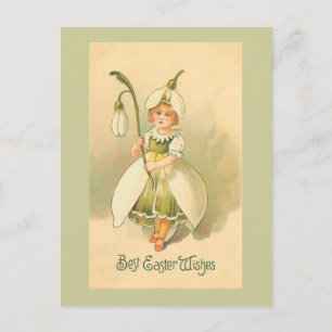 Postal Festiva Hermosa chica de Flor Vieja Pascua