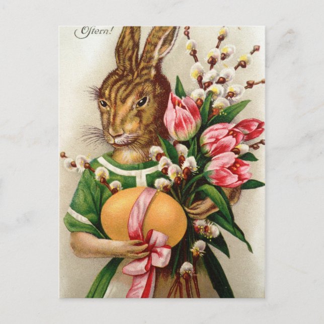 Postal Festiva Hermosa dama conejita de Pascua (Anverso)