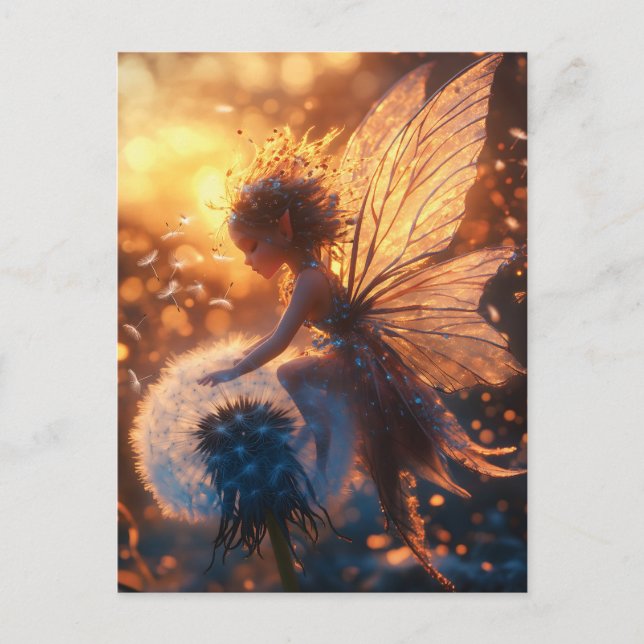 Postal Festiva Hermosa hada de sol con Dandelion (Anverso)