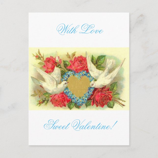 Postal Festiva Hermosas palomas de San Valentín y Rosas (Anverso)