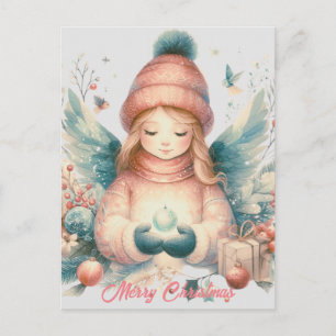 Postal Festiva Hermoso ángel de invierno en medio de la naturalez