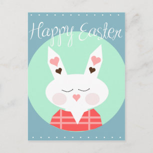 Postal Festiva Hermoso blanco de Pascua con corazones rosados