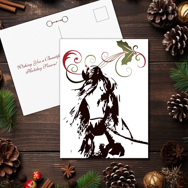 Postal Festiva Hermoso caballo y Navidades holly invierno (Beautiful Horse and Holly Christmas Winter Holiday Postcard)