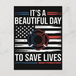 Postal Festiva Hermoso Día Para Salvar Vidas Bombero PNG