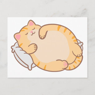 Postal Festiva Hermoso Gato Naranja Atigrado Durmiendo Almohada