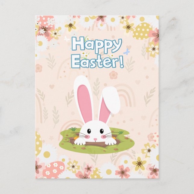 Postal Festiva Hermoso Huevo Floral Natural Para Niños Feliz Pasc (Anverso)