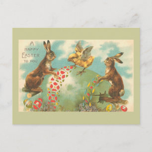 Postal Festiva Hermoso Huevo Verde Vintage de Pascua