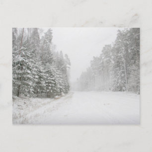 Postal Festiva Hermoso paisaje invernal con carretera nevada