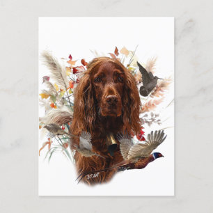 Postal Festiva Hermoso Red Setter Irlandés