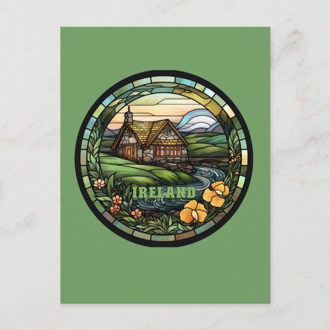 Postal Festiva Hermoso Souvenir de Irlanda Verde (Anverso)