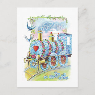 Postal Festiva Hermoso tren victoriano vintage de San Valentín fl