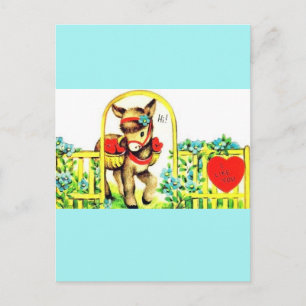Postal Festiva Hermoso Vintage Valentine Donkey